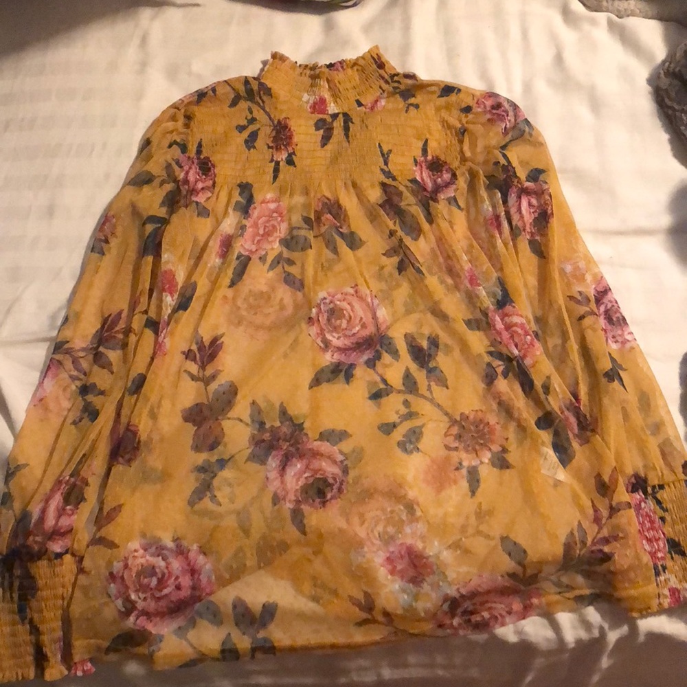 see through yellow floral shirt